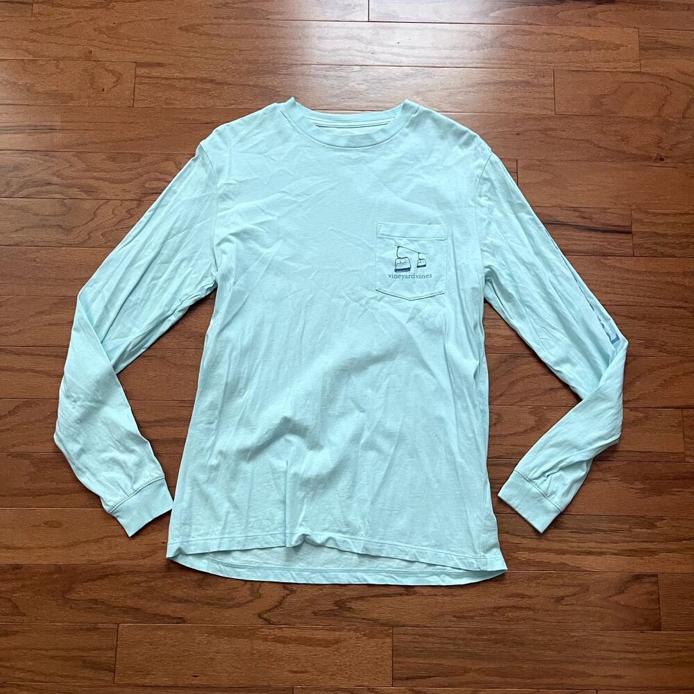 Vineyard Vines Light Blue Long Sleeve Crew Neck Logo Ski Lift Shirt Size Small